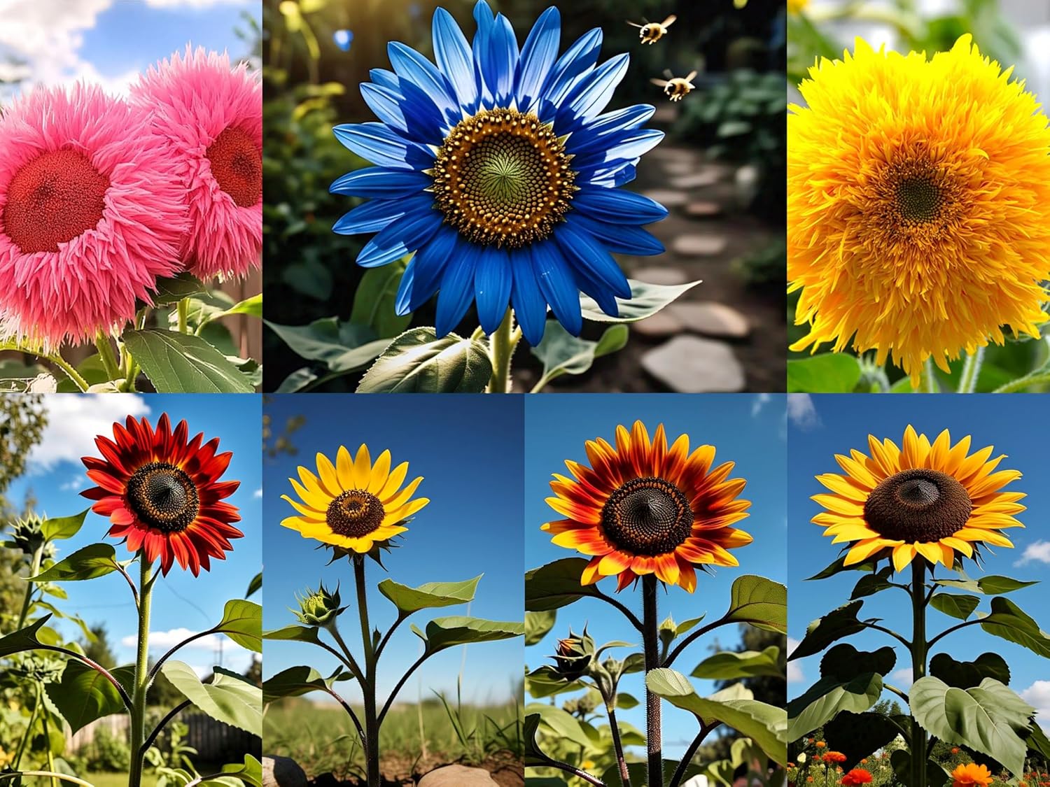 BlimBurn Sunflower Seeds Mix Pack 500+ Colorful Varieties of Sunflower Seeds to Plant - 2-10 ft Tall Plants, Pollinator Friendly, Easy to Grow, High Germination - Seeds Ville
