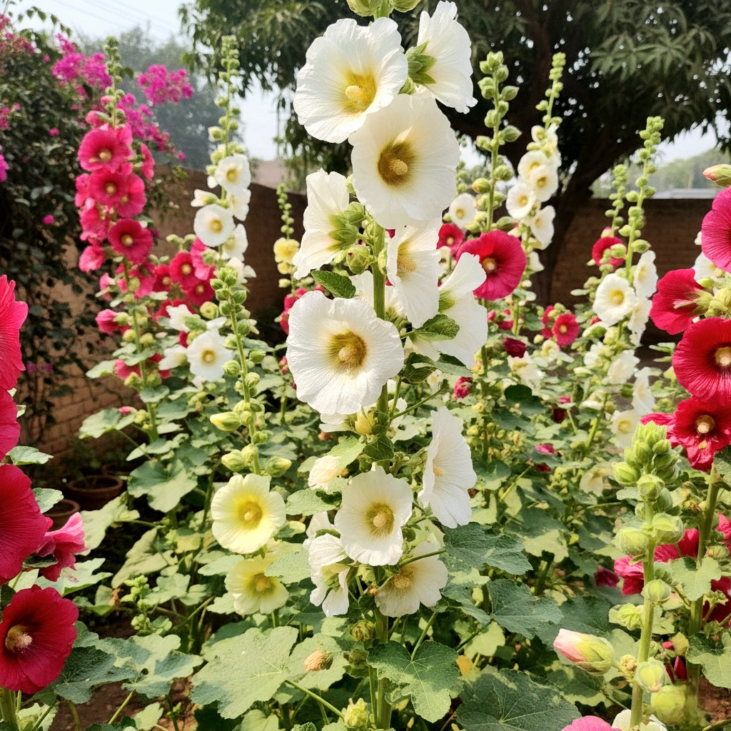 Seeds Ville Hollyhock Flower Seeds Mix Color (150 Seeds) | Easy to Grow | Low Maintenance | Alcea Rosea | Grow All India