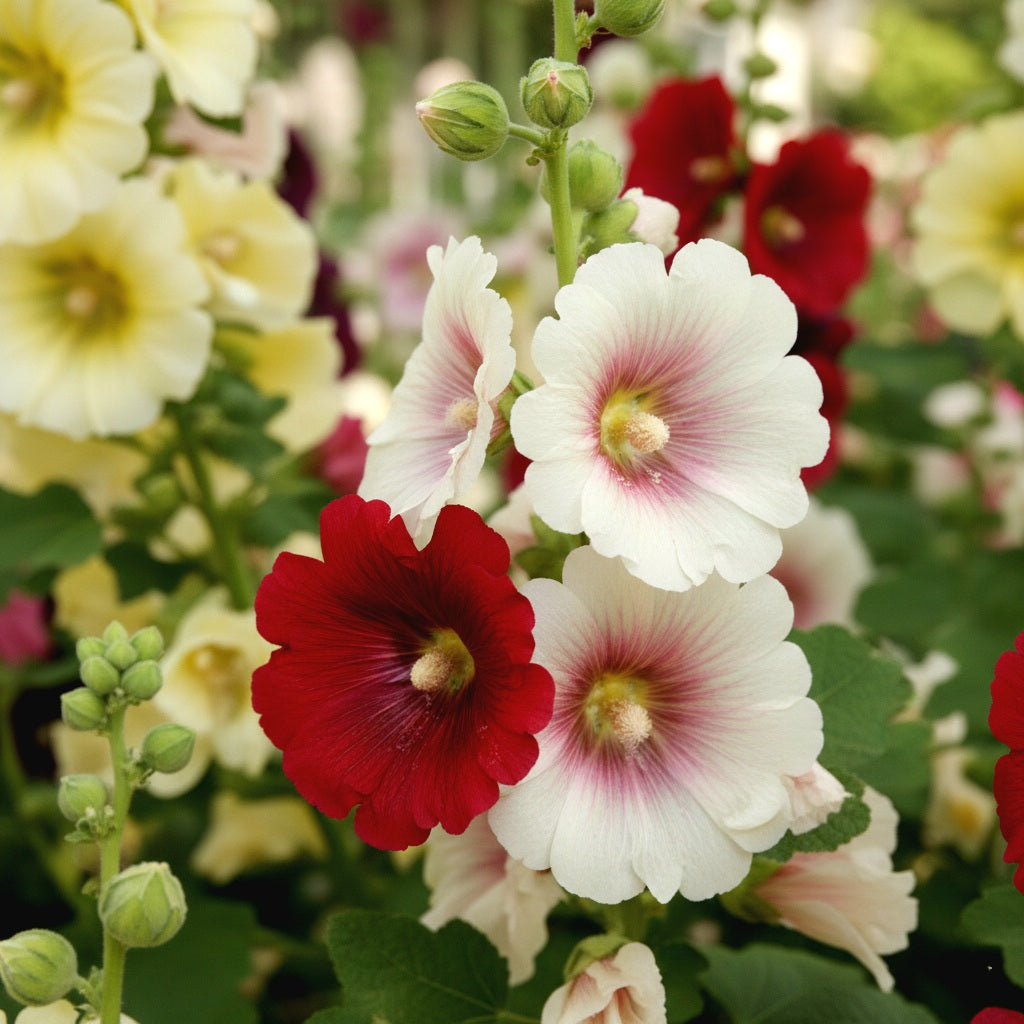 Seeds Ville Hollyhock Flower Seeds Mix Color (150 Seeds) | Easy to Grow | Low Maintenance | Alcea Rosea | Grow All India