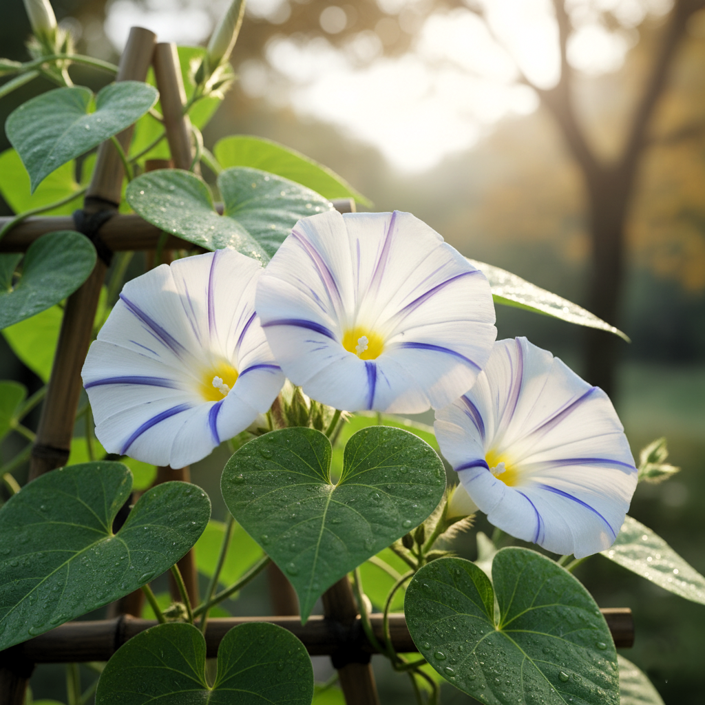 Seeds Ville Japanese Takii White Blue Stripe Morning Glory Flower Seeds - 50 Pcs - Seeds Ville